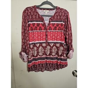 STYLE & CO Women's Plus Size 2X Printed Roll-tab Henley Casual Shirt Top